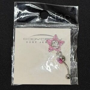 Body Candy Belly Button Ring Womens 14G Pink Star Crown Rhinestone Dangle